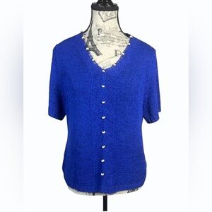 TanJay Royal Blue Knit Sweater With wooden Button decoration Size Petite M